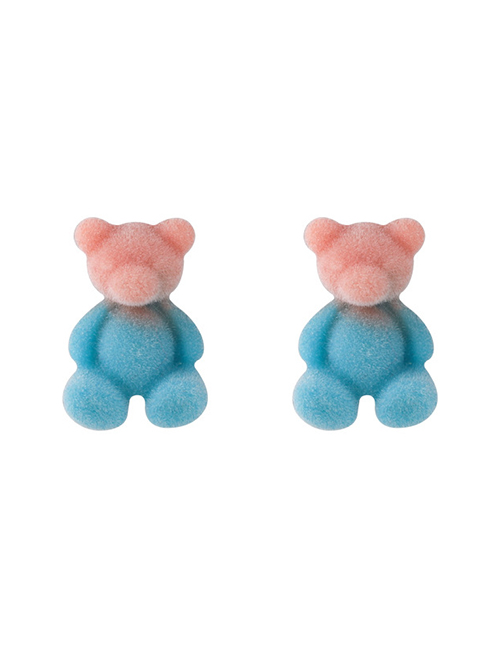 Pink Blue Flocking Gradient Bear Stud Earrings