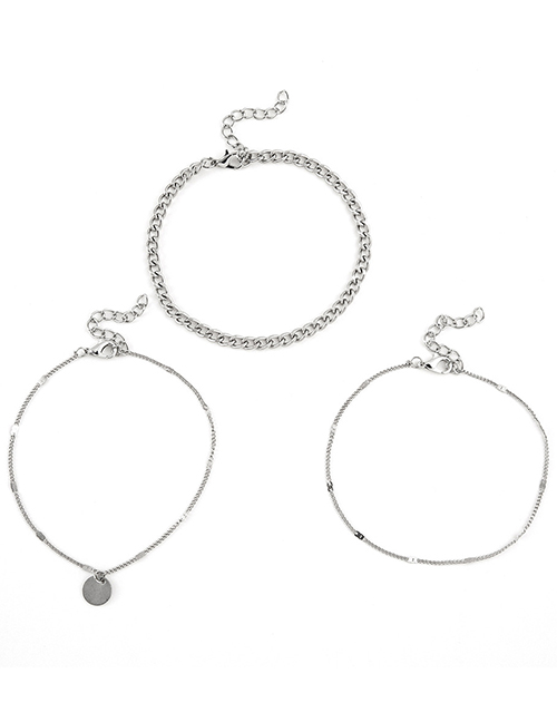 Fashion Silver Color Color Small Round Piece Chain Bracelet Three-piece Set