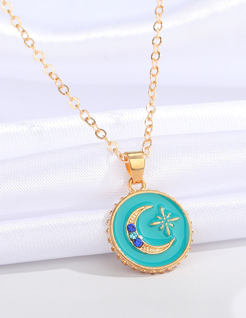 Fashion Light Blue Alloy Oil Drop Diamond Star And Moon Necklace