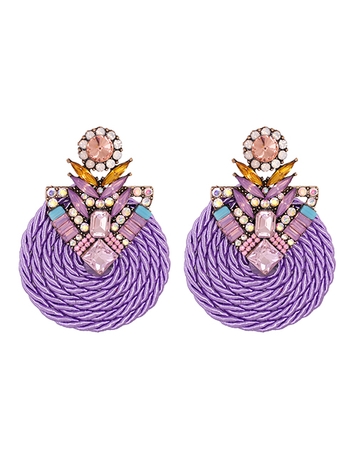 Fashion Purple Geometric Rhinestone Round Stud Earrings