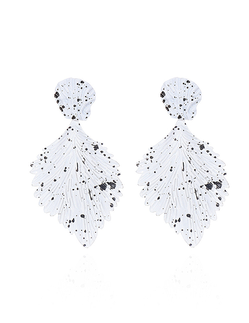 Fashion White Metal Lacquered Polka Dot Leaf Earrings