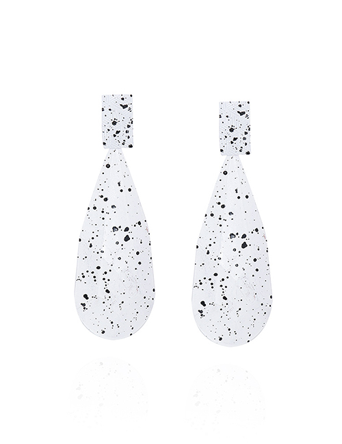 Fashion White Metallic Paint Wave Dot Drop Earrings