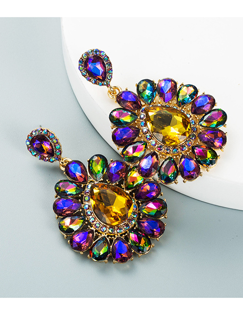Fashion Yellow Color Alloy Diamond Drop Flower Geometric Earrings