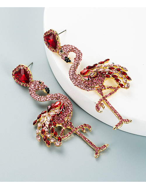 Fashion Red Alloy Diamond Flamingo Stud Earrings