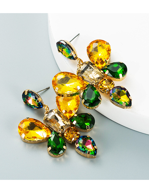 Fashion Yellow-green Alloy Inlaid Fancy Diamond Drop Diamond Butterfly Stud Earrings