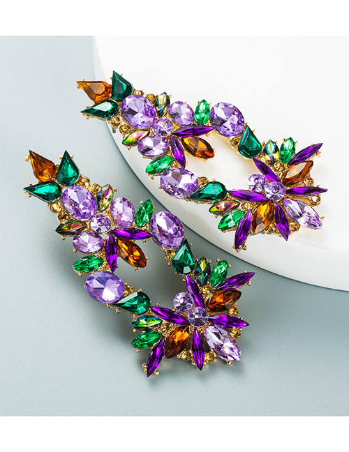 Fashion Purple Alloy Inlaid Fancy Diamond Hollow Geometric Stud Earrings