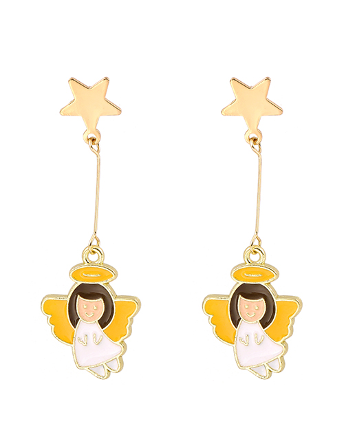 Fashion Gold Alloy Five-pointed Star Angel Stud Earrings