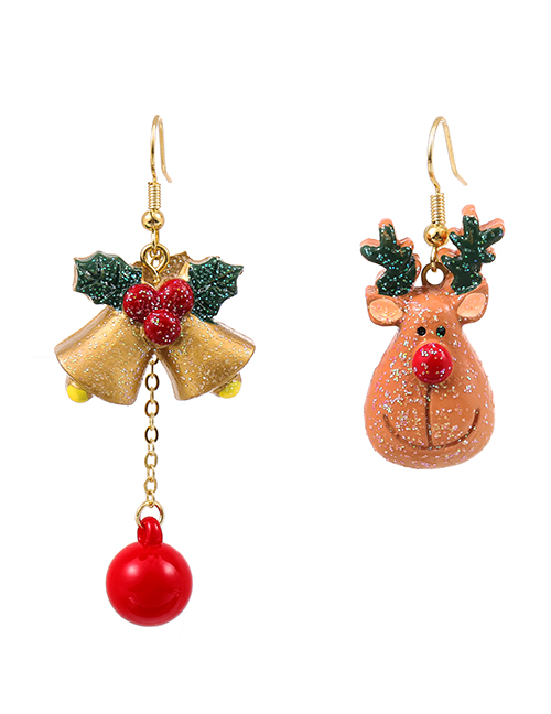 Fashion Bells Alloy Christmas Snowman Deer Head Bell Asymmetrical Earrings