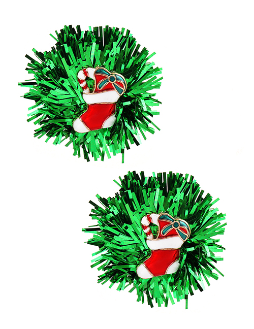 Fashion Sock Alloy Drop Oil Green Ribbon Christmas Asymmetrical Earrings