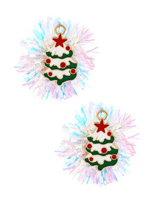 Fashion Christmas Tree Alloy Drop Oil White Ribbon Christmas Asymmetrical Earrings