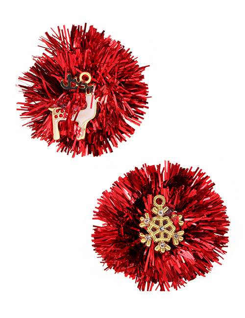 Fashion Deer + Snowflake Alloy Drop Oil Red Ribbon Christmas Asymmetrical Earrings
