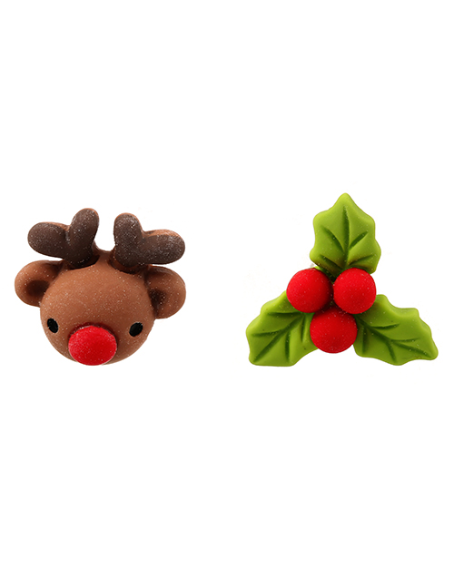 Fashion Deer Head Asymmetrical Stud Earrings In Soft Pottery Christmas Bell Gift Box For The Elderly