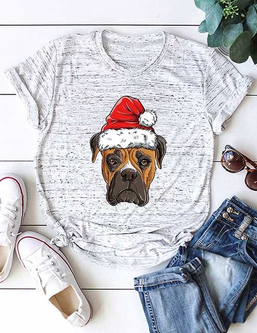 Fashion Marble Christmas Puppy Print Crew Neck Top