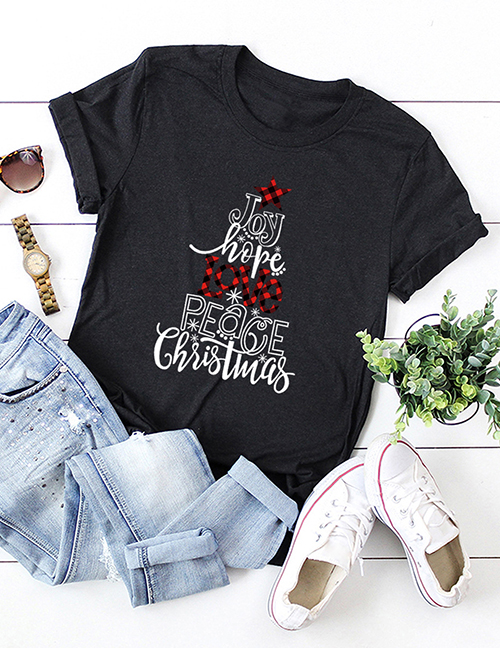 Fashion Black Christmas Tree Print Crew Neck Top