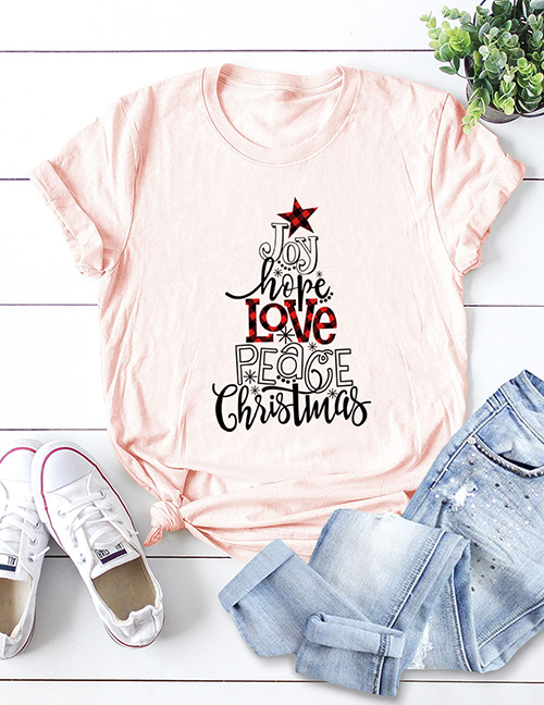 Fashion Light Orange Christmas Tree Print Crew Neck Top