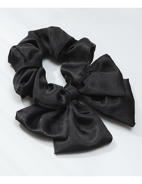 Fashion Black Streamer Satin Double Bow Hair Tie