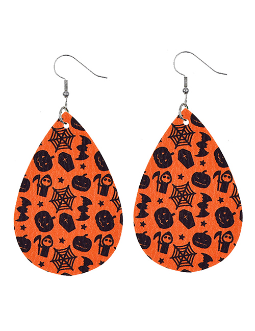 Fashion Orange Black-4 Halloween Printed Leather Drop Earrings