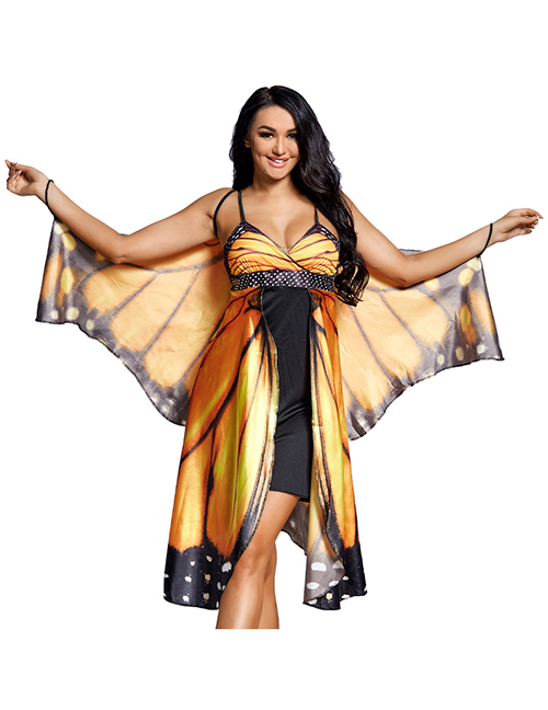 Fashion Yellow Butterfly Halloween Butterfly Wing Suspender Dress