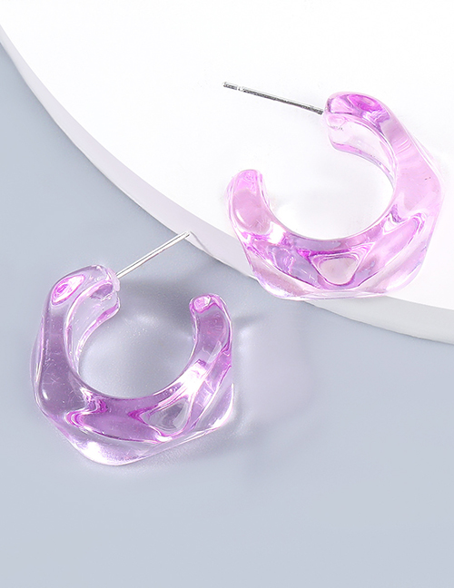 Fashion Purple Alloy Resin C-shaped Earrings