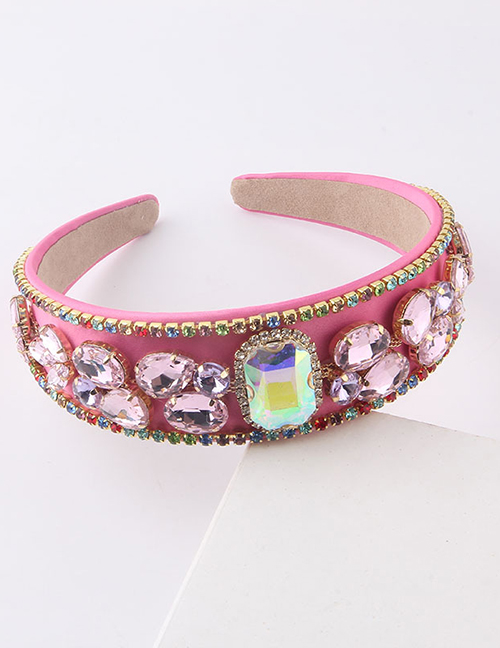 Fashion Pink Metal Diamond-studded Geometric Headband