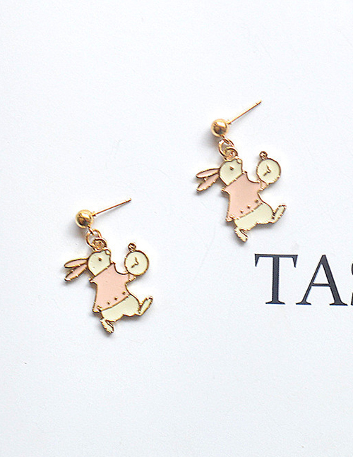 Fashion Pink Bunny Metal Oil Drop Rabbit Butterfly Four-leaf Clover Earrings
