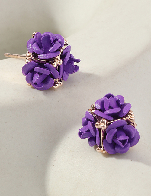 Fashion Purple Three-dimensional Rose Earrings