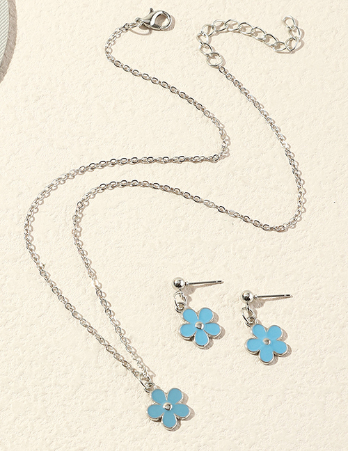 Fashion Sky Blue Dripping Flower Earrings And Necklace Set