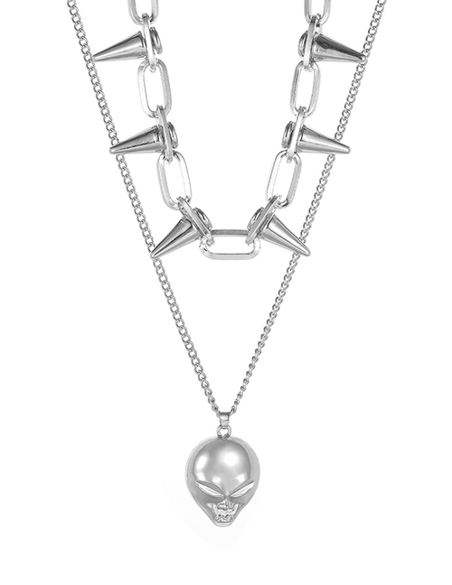 Fashion Silver Color Alloy Skull And Thorns Necklace