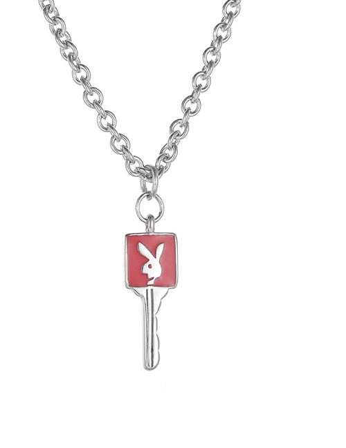 Fashion Red Alloy Oil Dripping Rabbit Key Necklace