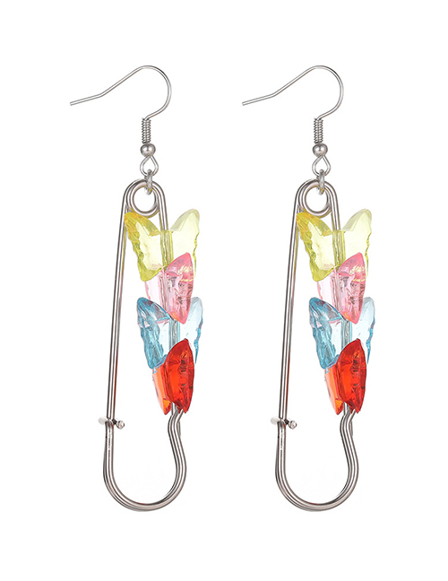 Fashion Color 2 Hollow Resin Butterfly Pin Earrings