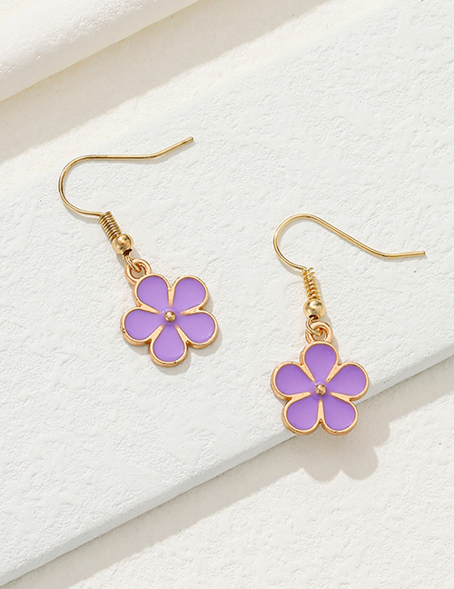 Fashion Purple Alloy Oil Drop Flower Earrings