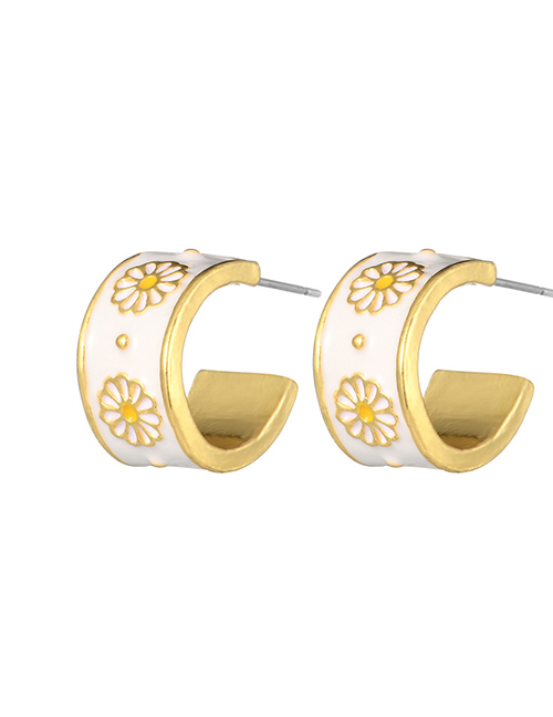 Fashion White Alloy Oil Drip Flower C-shaped Earrings