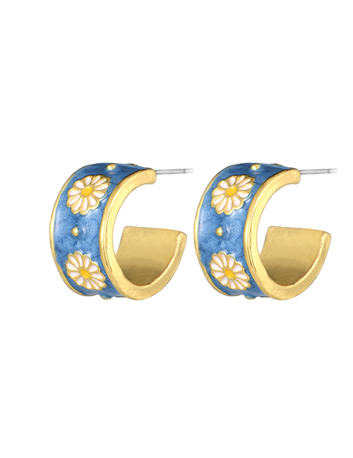 Fashion Sapphire Alloy Oil Drip Flower C-shaped Earrings