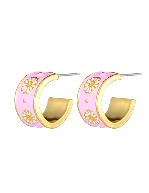 Fashion Pink Alloy Oil Drip Flower C-shaped Earrings