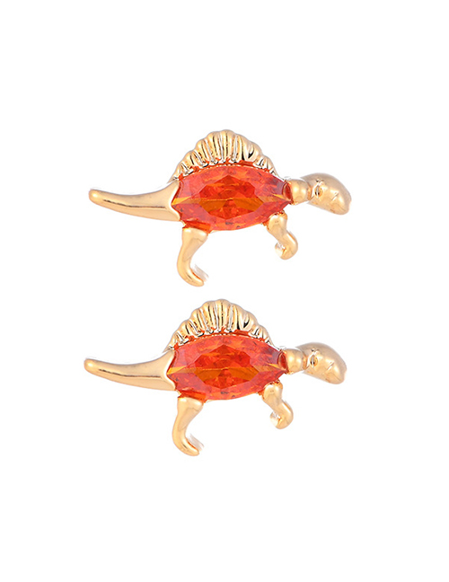 Fashion Orange Copper And Diamond Dinosaur Stud Earrings