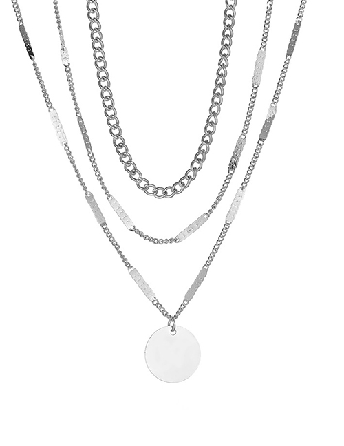 Fashion Silver Color Alloy Disc Chain Multi-layer Necklace