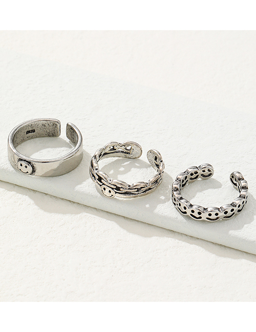 Fashion Silver Color Three-piece Alloy Smiley Splicing Ring