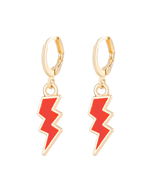 Fashion Red Alloy Oil Drop Lightning Earrings