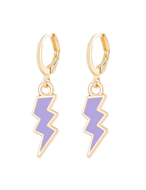 Fashion Purple Alloy Oil Drop Lightning Earrings
