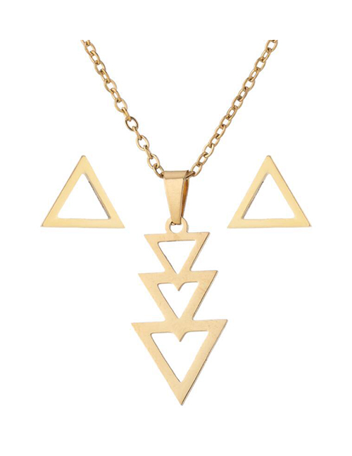Fashion Gold Color Stainless Steel Geometric Triangle Earrings Necklace Set