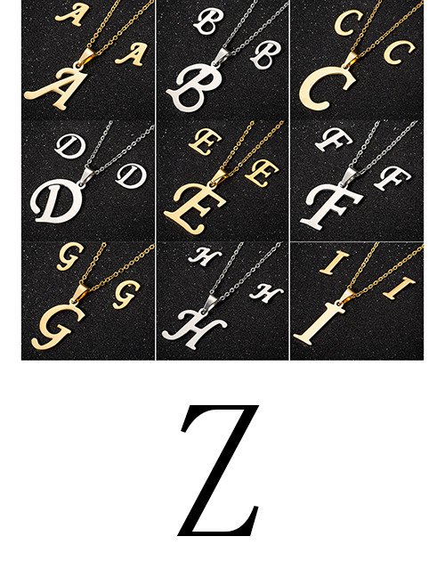 Fashion Gold Coloren Z Stainless Steel 26 Letter Necklace And Earring Set