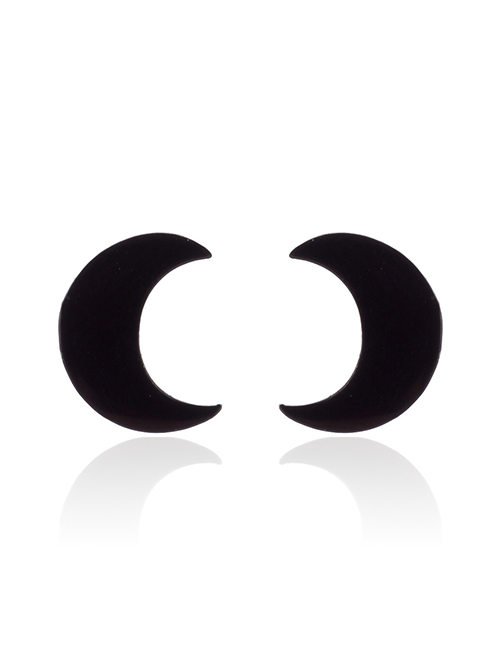 Fashion Black Stainless Steel Geometric Moon Stud Earrings