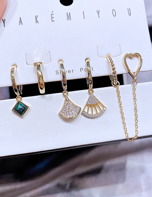 Fashion Gold Color Copper Inlaid Zirconium Small Skirt Love Earring Set