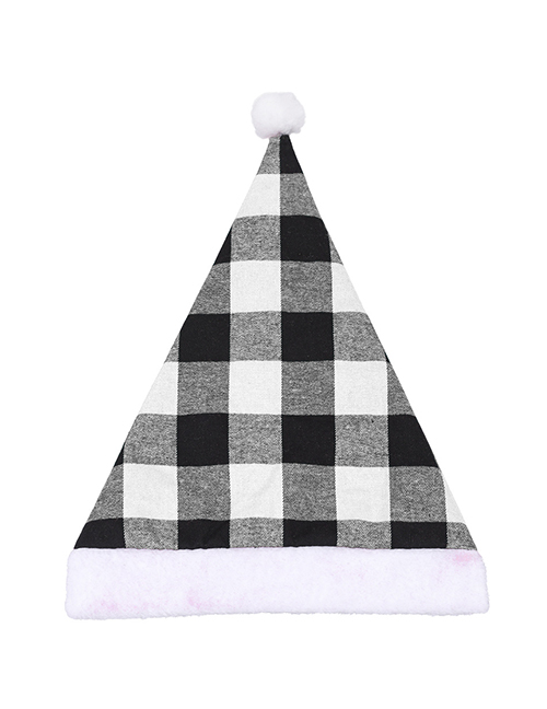 Fashion Gray Grid Christmas Fabric Plaid Christmas Hat
