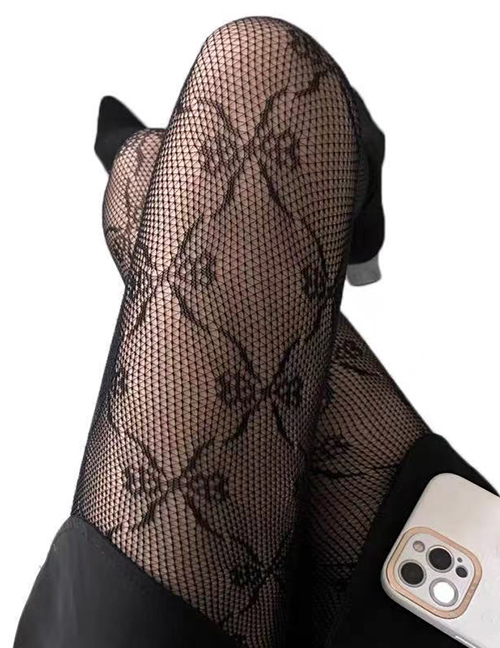 Fashion Butterfly Net-black Bowknot Hollow Black Silk Fishnet Socks