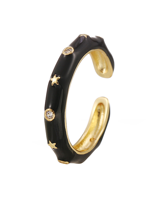 Fashion Black Copper Inlaid Zirconium Drop Oil Star Ring