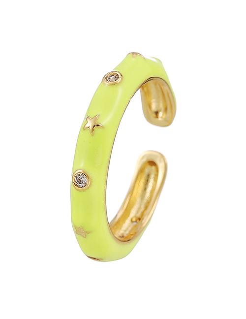 Fashion Yellow Copper Inlaid Zirconium Drop Oil Star Ring