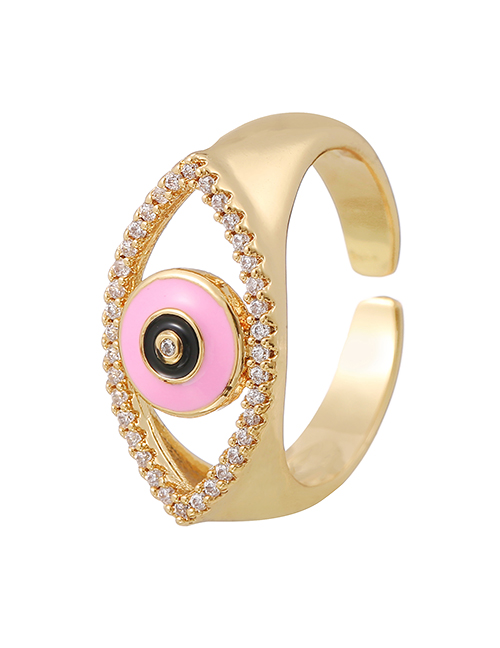 Fashion Pink Copper Inlaid Zirconium Drip Oil Eye Ring