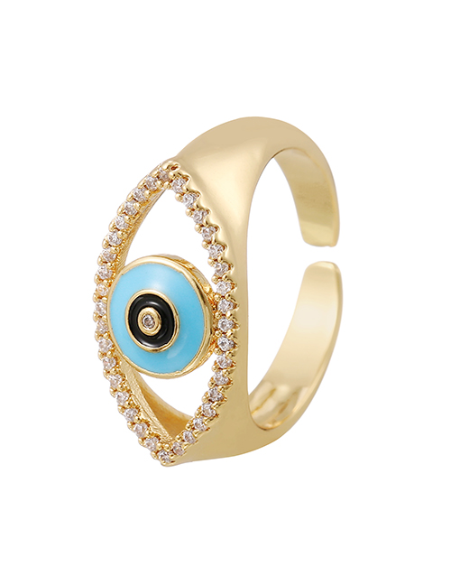 Fashion Blue Copper Inlaid Zirconium Drip Oil Eye Ring