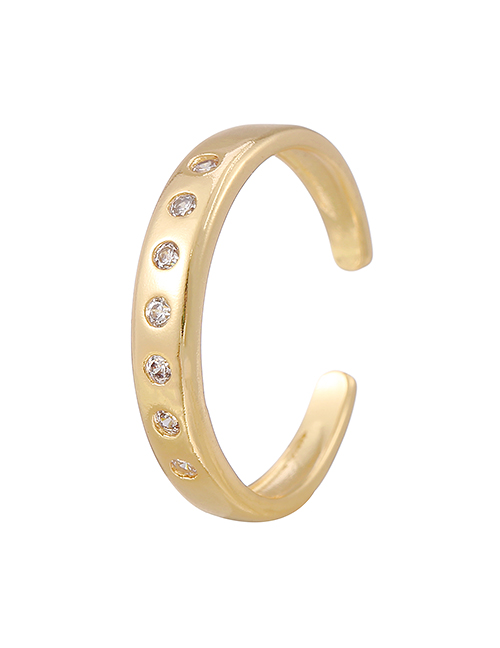 Fashion Gold Color Copper Inlaid Zircon Geometric Ring